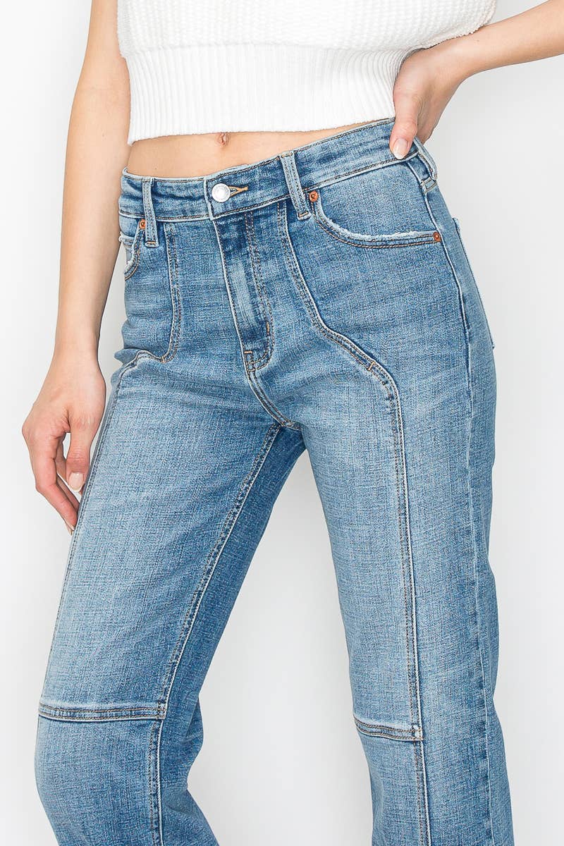 WESTERN DETAILING HIGH RISE STRAIGHT LEG JEANS