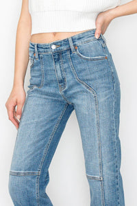 Thumbnail for WESTERN DETAILING HIGH RISE STRAIGHT LEG JEANS