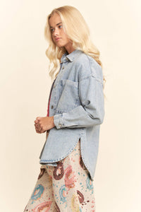 Thumbnail for PLUS OVERSIZED DENIM JACKET FRONT CHEST POCKETS