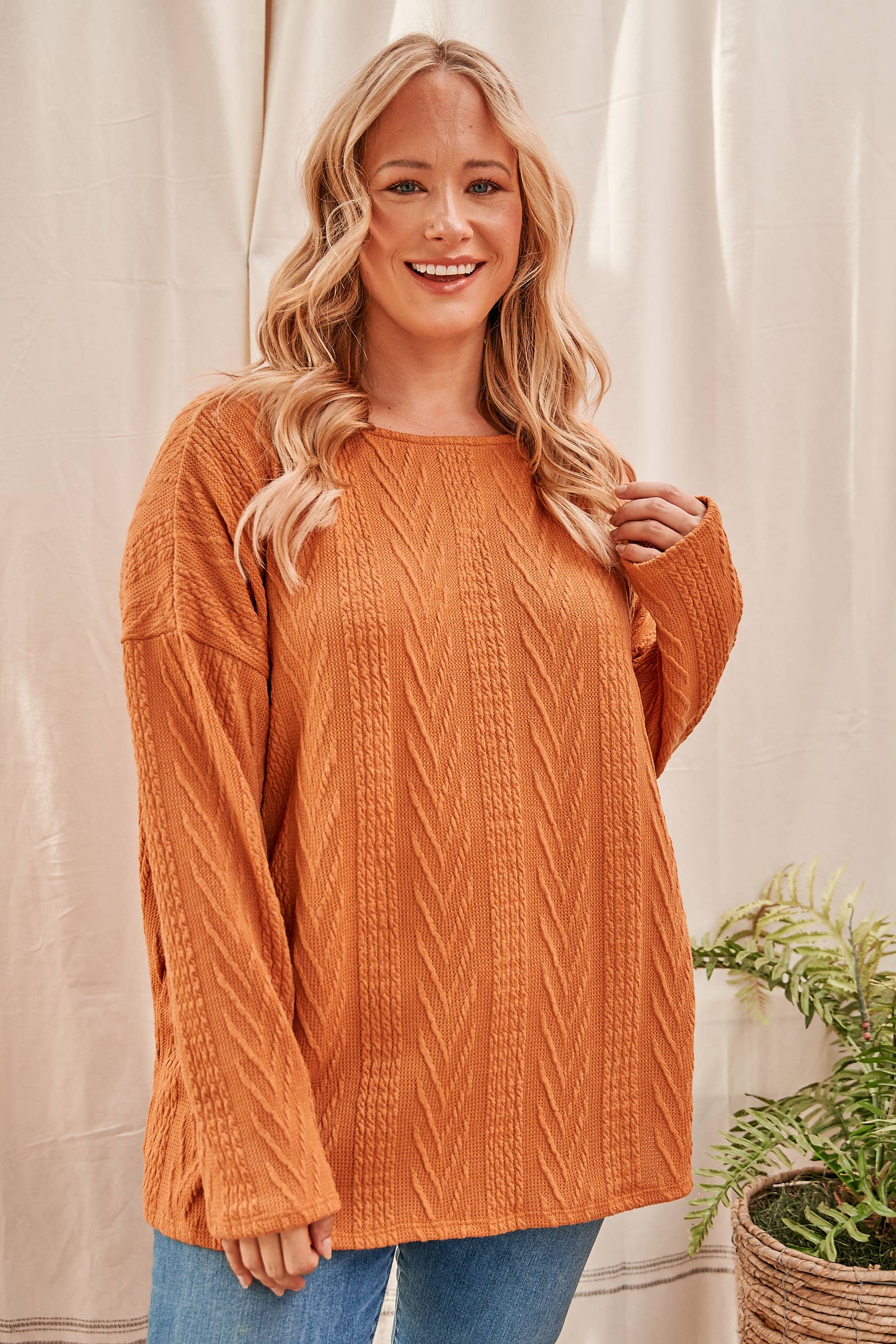 Plus size Oversized fit cable knit top-PLT4996