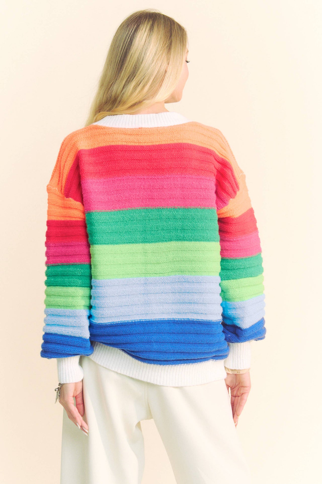 PLUS STRIPED TEXTURED KNIT MULTI SWEATER CARDIGAN: Rainbow