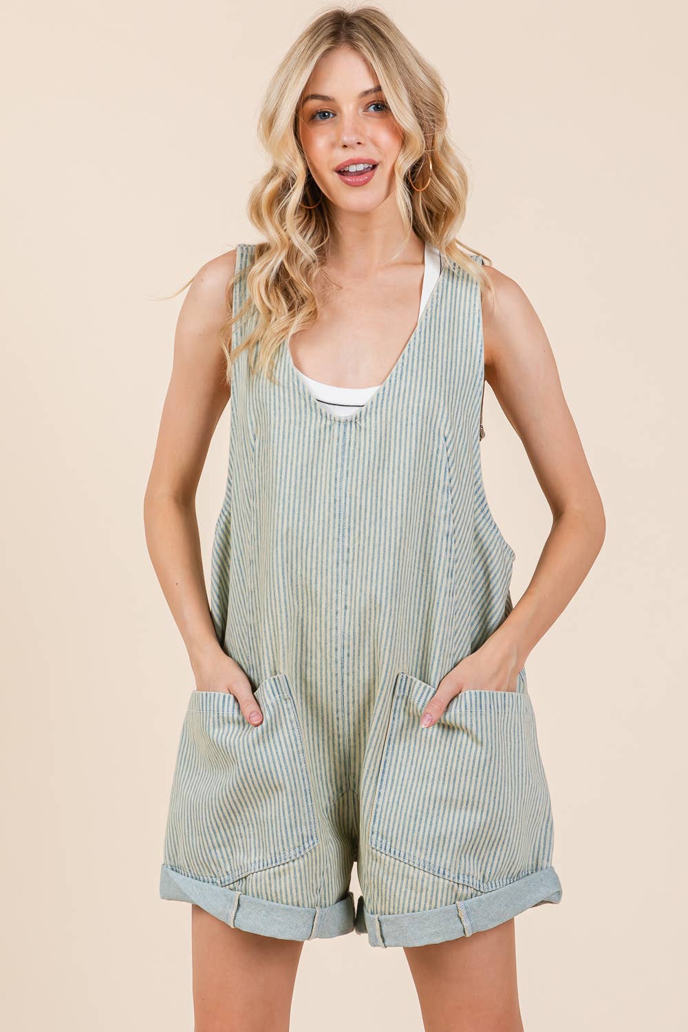 Stripe Denim Shortalls/Romper