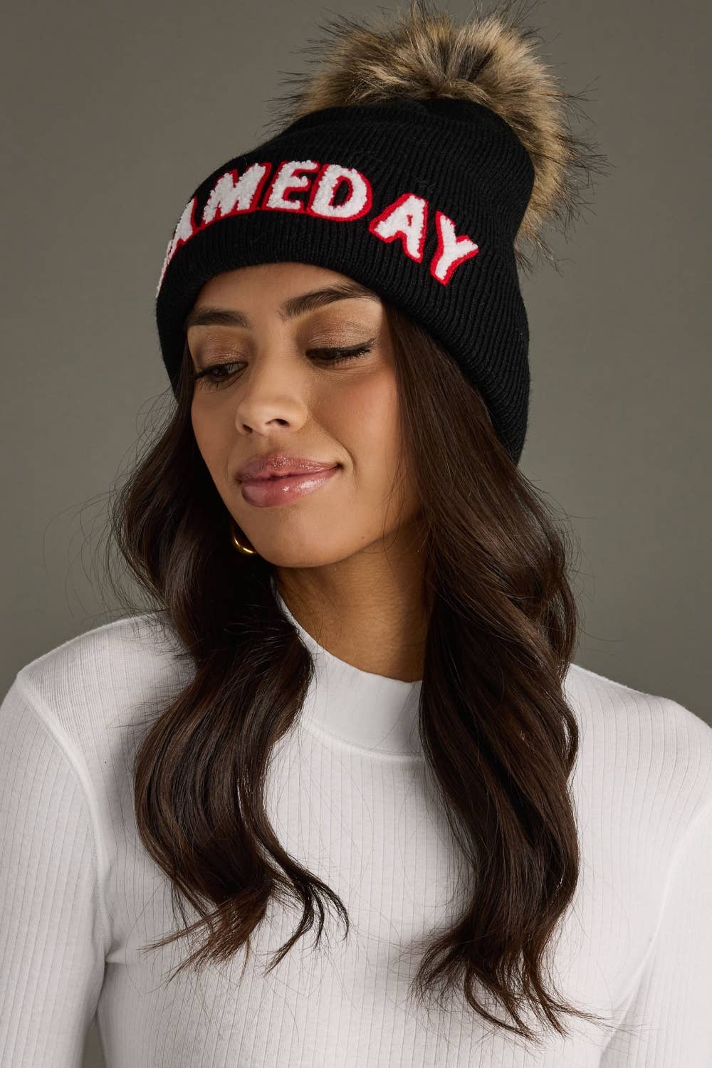Black, White & Red Game Day Pom Hat