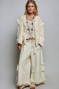 Thumbnail for Double Gauze Embroidery Lace Trim Tie-Front Top