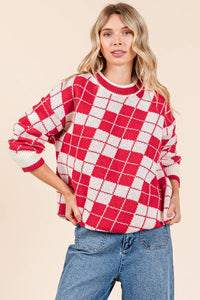 Thumbnail for Plus Oversized Checker Knit Sweater