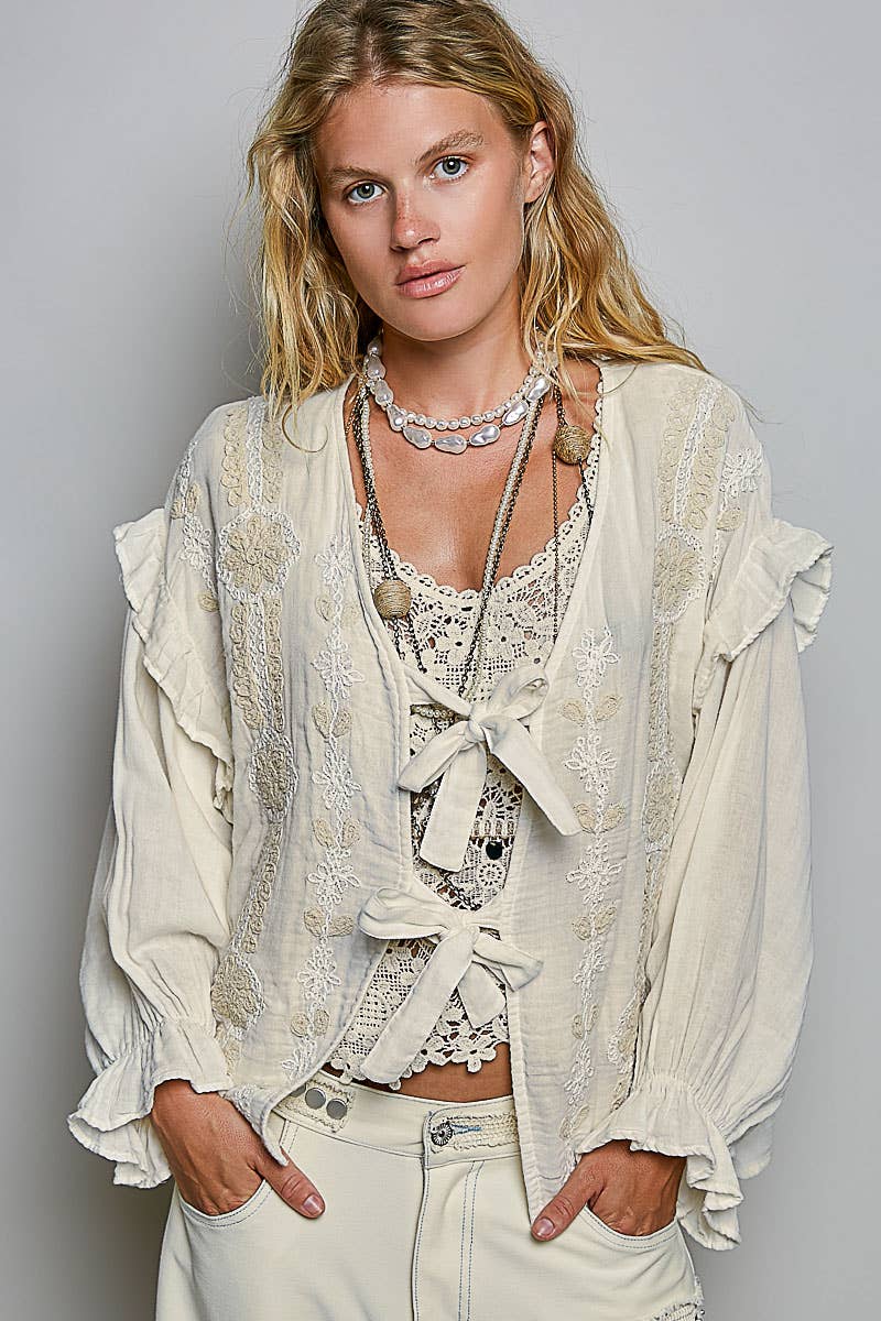 The Delphine Embroidered Gauze Top