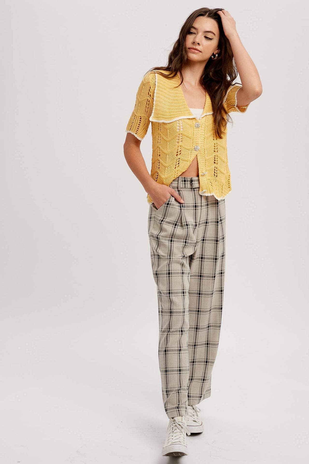 Crochet Knit Button Cardigan Top