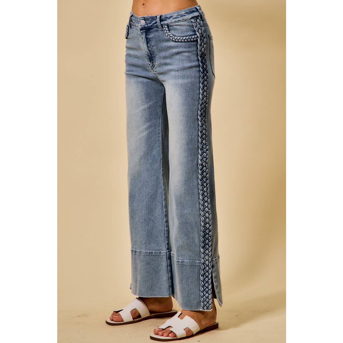 The Genevieve Jeans, Braided Side Wide Leg Denim