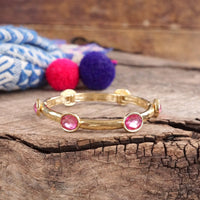 Thumbnail for Jeweled Golden Bangle - with Faceted glass oval colorful jewels