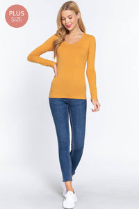 Thumbnail for [PLUS SIZE] Long Sleeve Scoop Neck Top