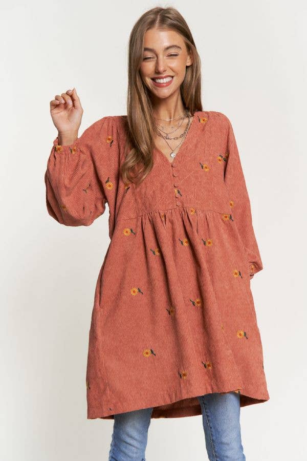 Plus Corduroy Quilted Mini Dress