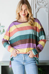 Thumbnail for Multi-color Stripe Top with a Roundneck and Slits