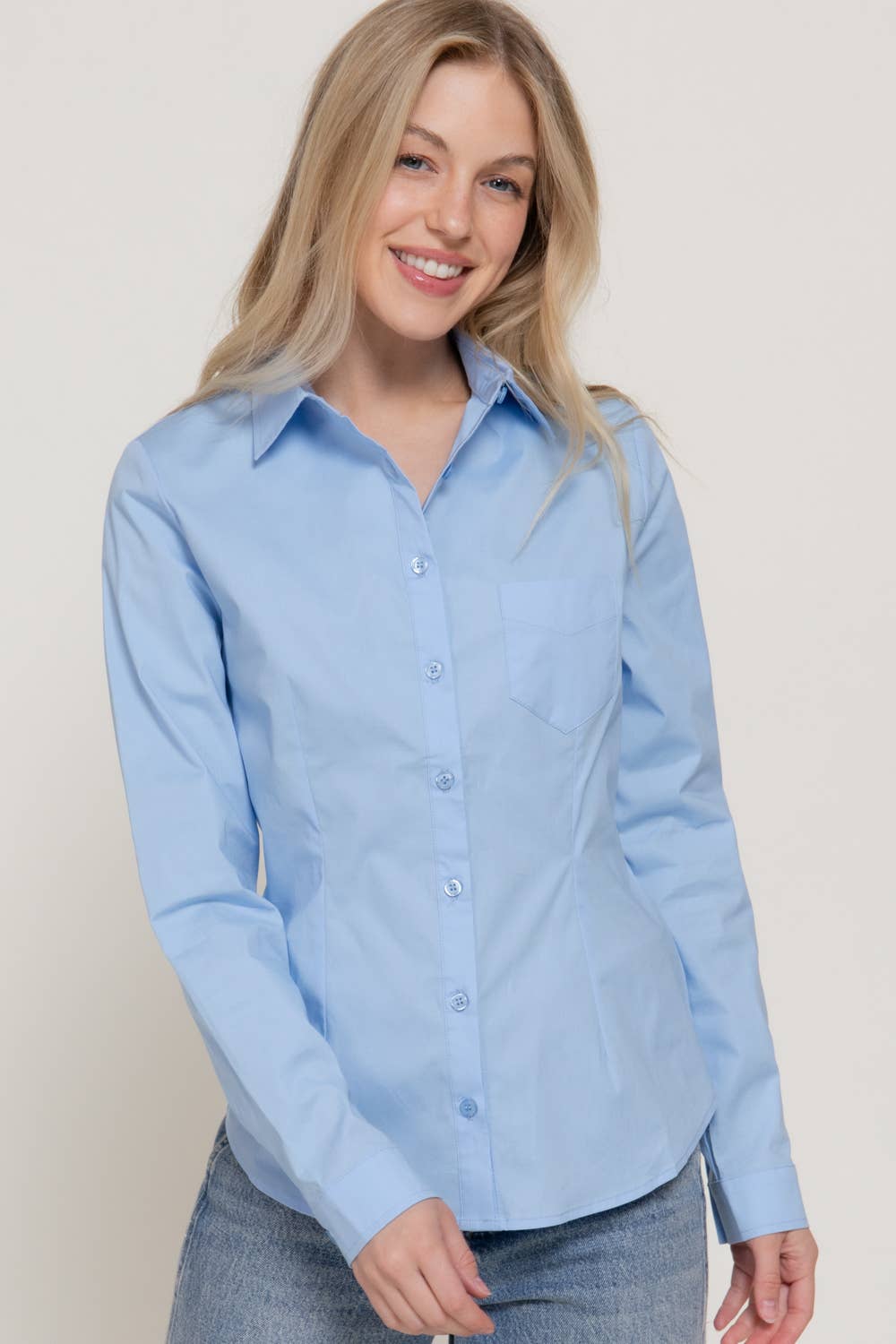 Long Sleeve Button Down Stretch Poplin Shirt