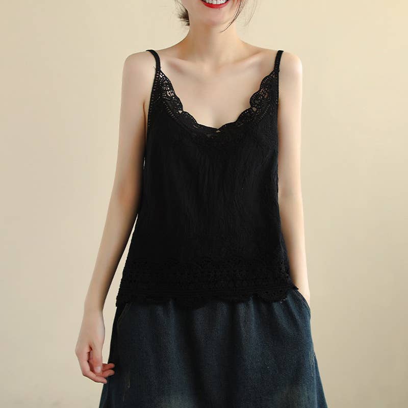 Lace Trim Camisole Stone Wash Tank Top
