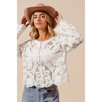 Thumbnail for FLORAL PATTERN CROCHET LACE CARDIGAN TOP