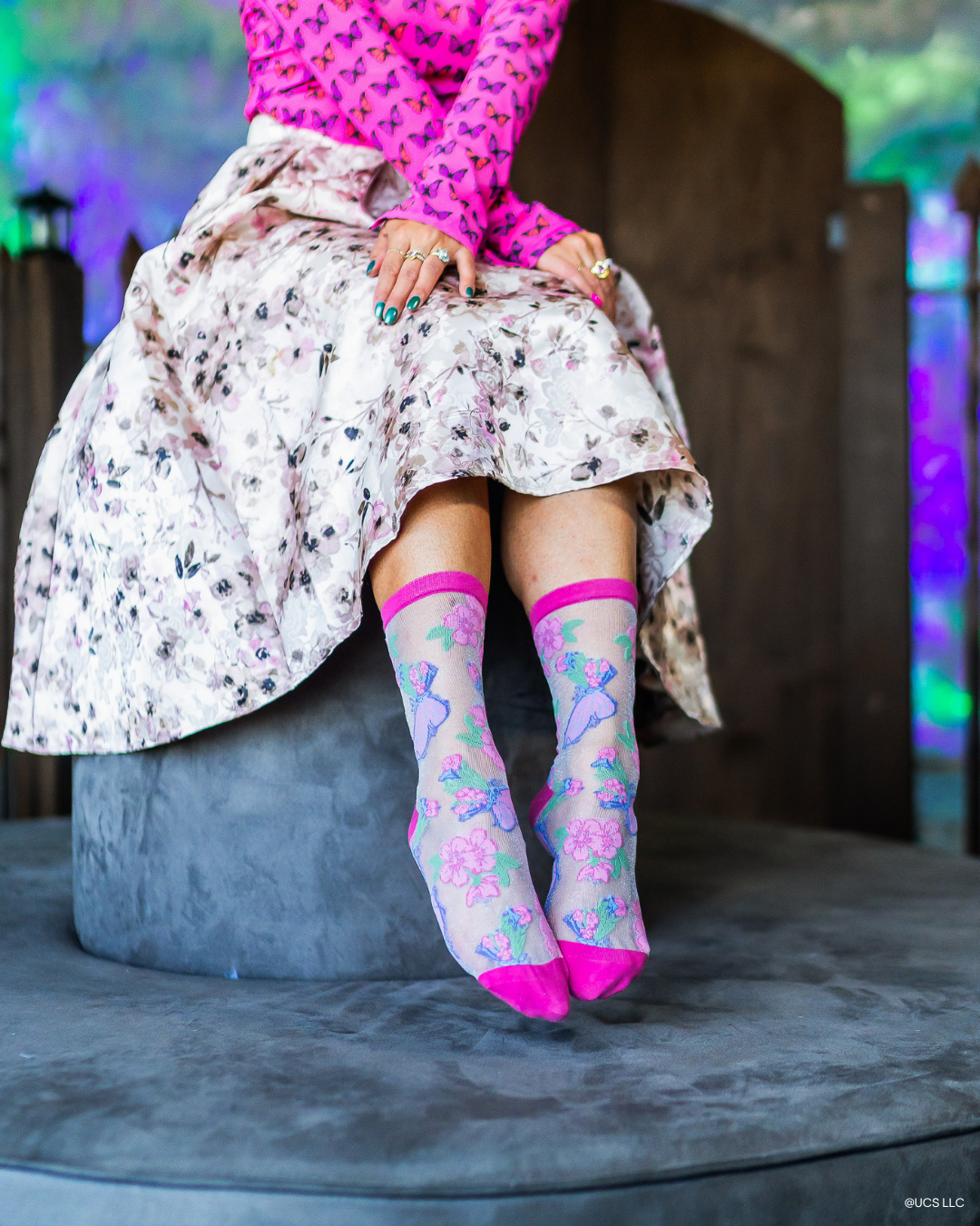 Wicked Glinda Land Butterfly Shimmer Sheer Crew Sock