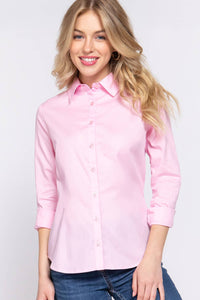 Thumbnail for [PLUS SIZE] Long Sleeve Button Down Stretch Poplin Shirt