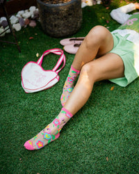 Thumbnail for Flamingo Floral Sheer Crew Sock