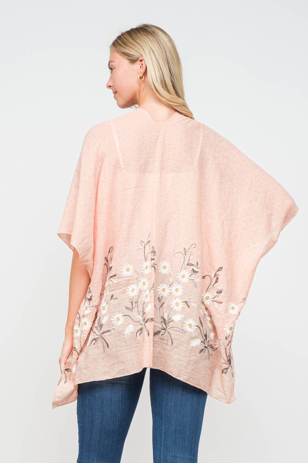 Alicia Daisy Embroidered Kimono- Salmon