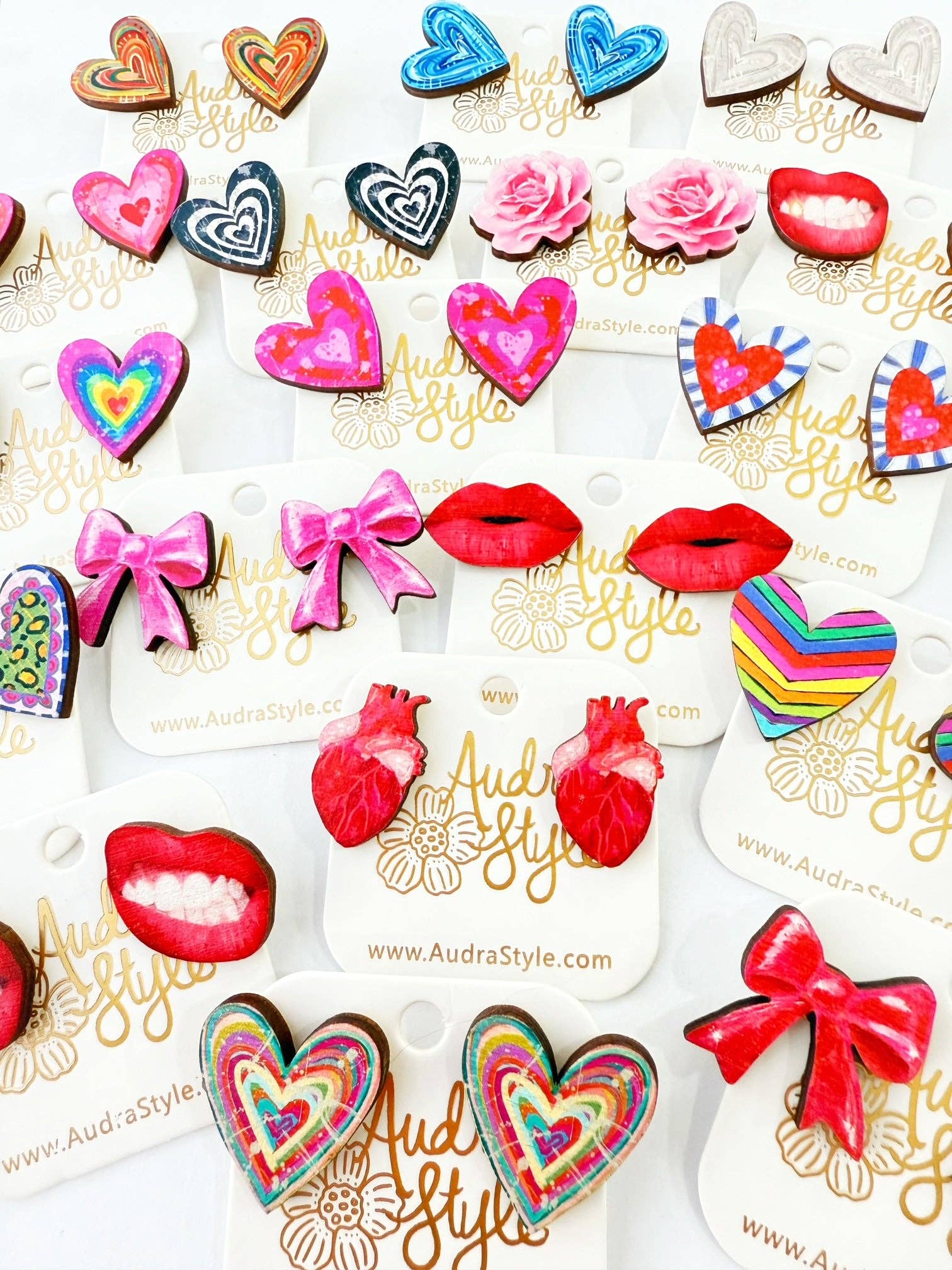 Valentine's Day Heart Stud Earrings - Pink Red