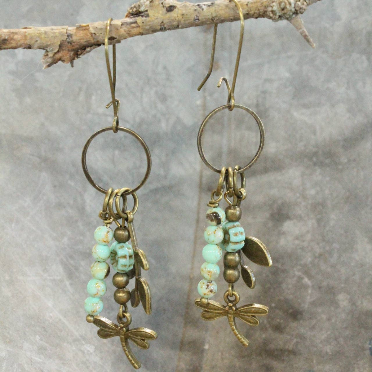 New Beginnings Dragonfly & Bronze Metal Charmers Earrings
