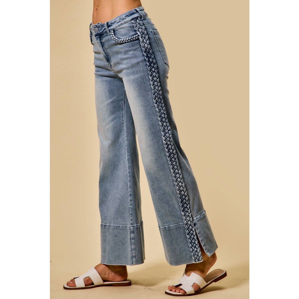 The Genevieve Jeans, Braided Side Wide Leg Denim