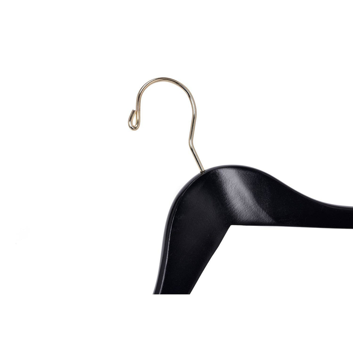 W071 Semi Curved Wooden Hangers - Black with Gold Hook - 80