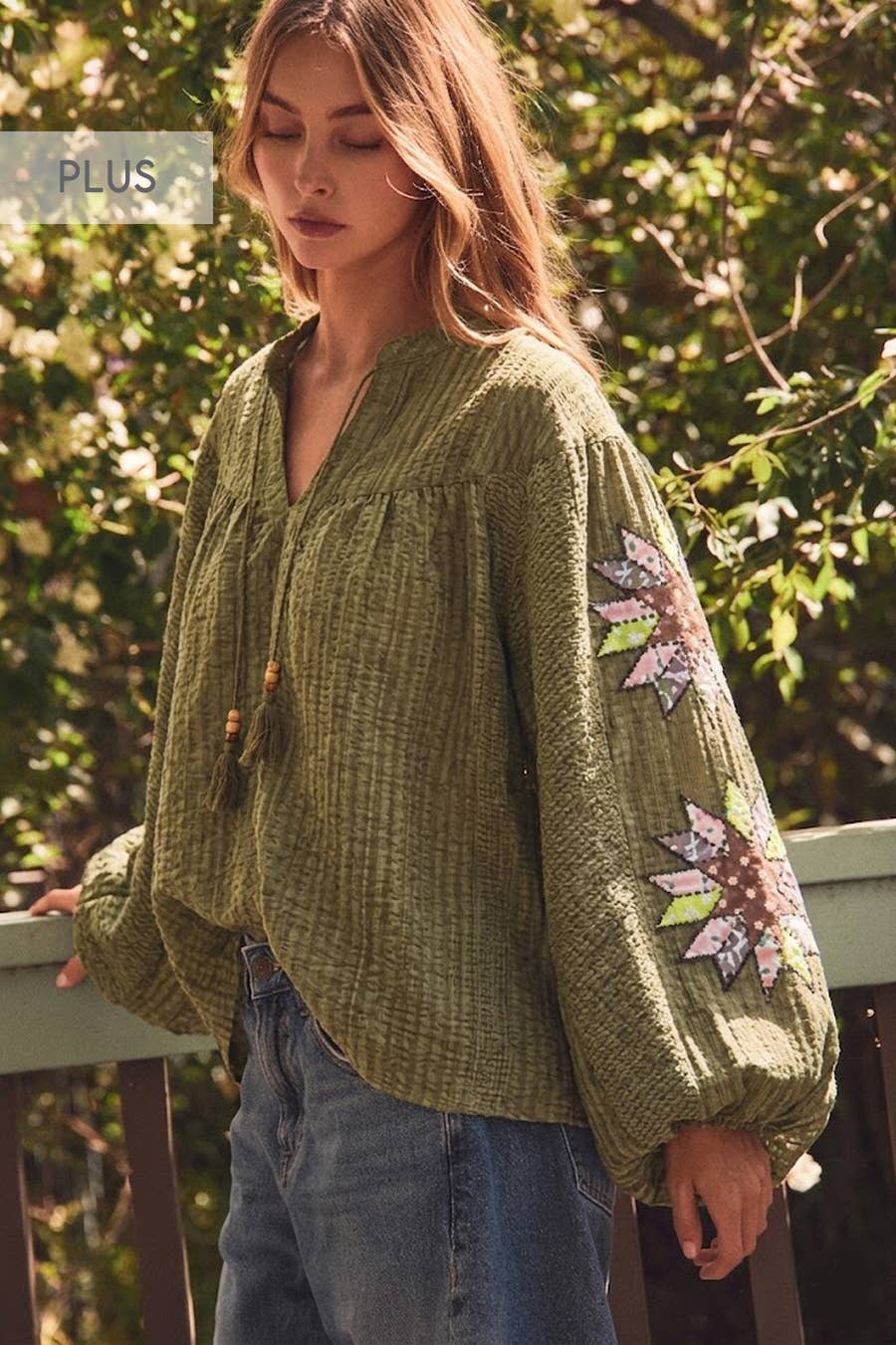 The Elowen Embroidered Peasant Top-Plus