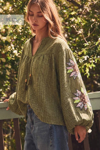 Thumbnail for The Elowen Embroidered Peasant Top-Plus