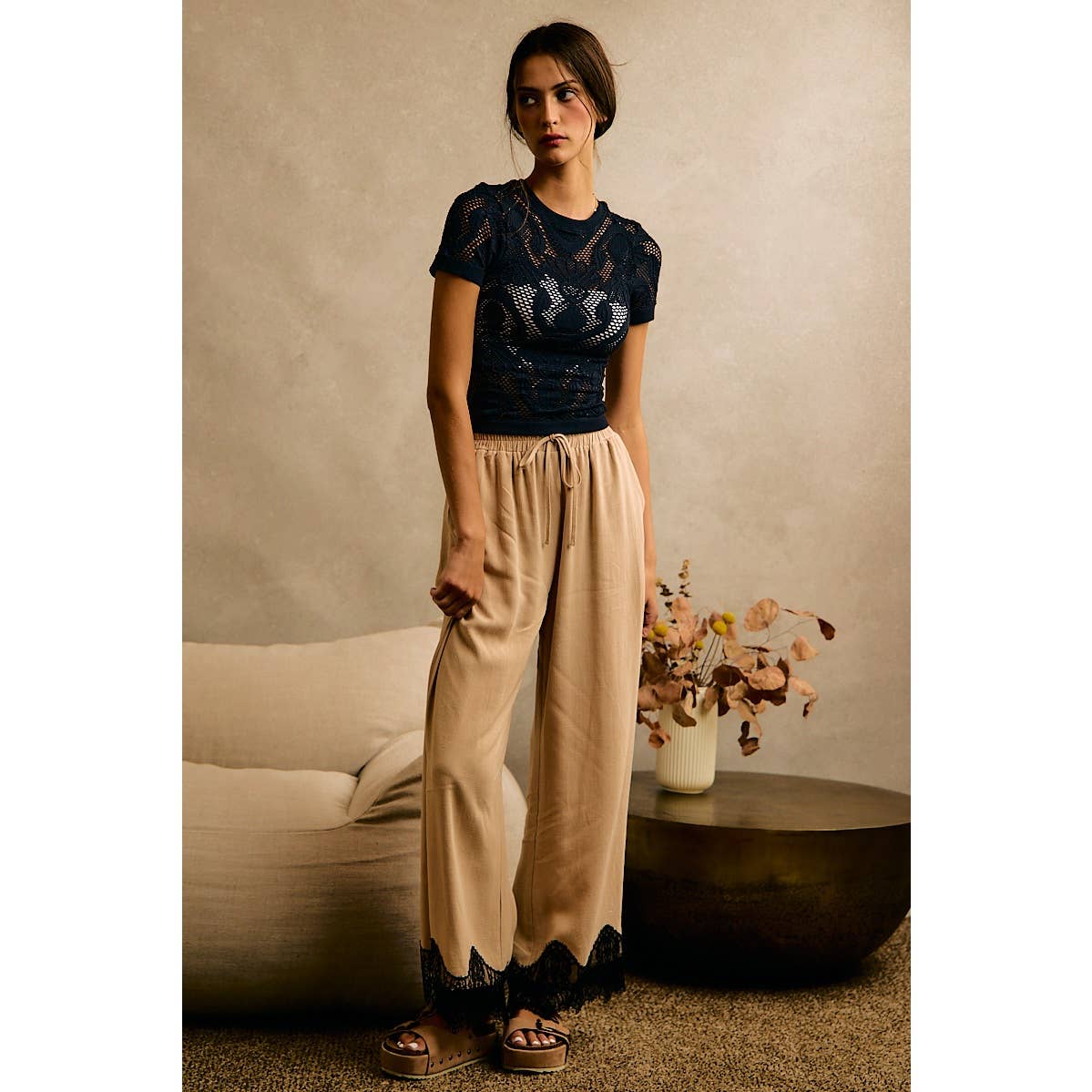 The Odette Lace Trim Linen Pants