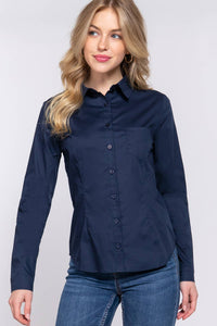 Thumbnail for Long Sleeve Button Down Stretch Poplin Shirt
