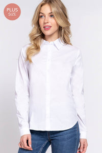 Thumbnail for [PLUS SIZE] Long Sleeve Button Down Stretch Poplin Shirt