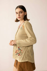 Thumbnail for Birdsong Bloom Embroidered Top in Almond color