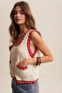 Thumbnail for Contrast Trim Sleeveless Knit Top