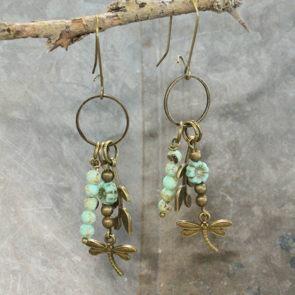 New Beginnings Dragonfly &amp; Bronze Metal Charmers Earrings