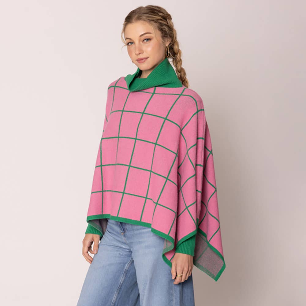 Plaid Knit Poncho