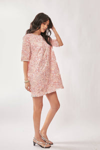 Thumbnail for FLORAL EMBROIDERY SEQUINED MESH MINI DRESS