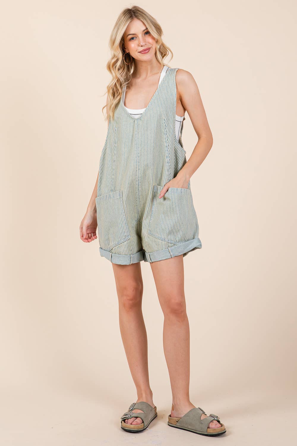 Stripe Denim Shortalls/Romper