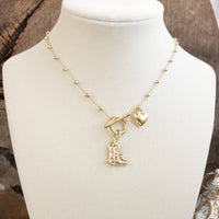 Thumbnail for Cowgirl Charm – Dainty Boots & Heart Necklace in Gold