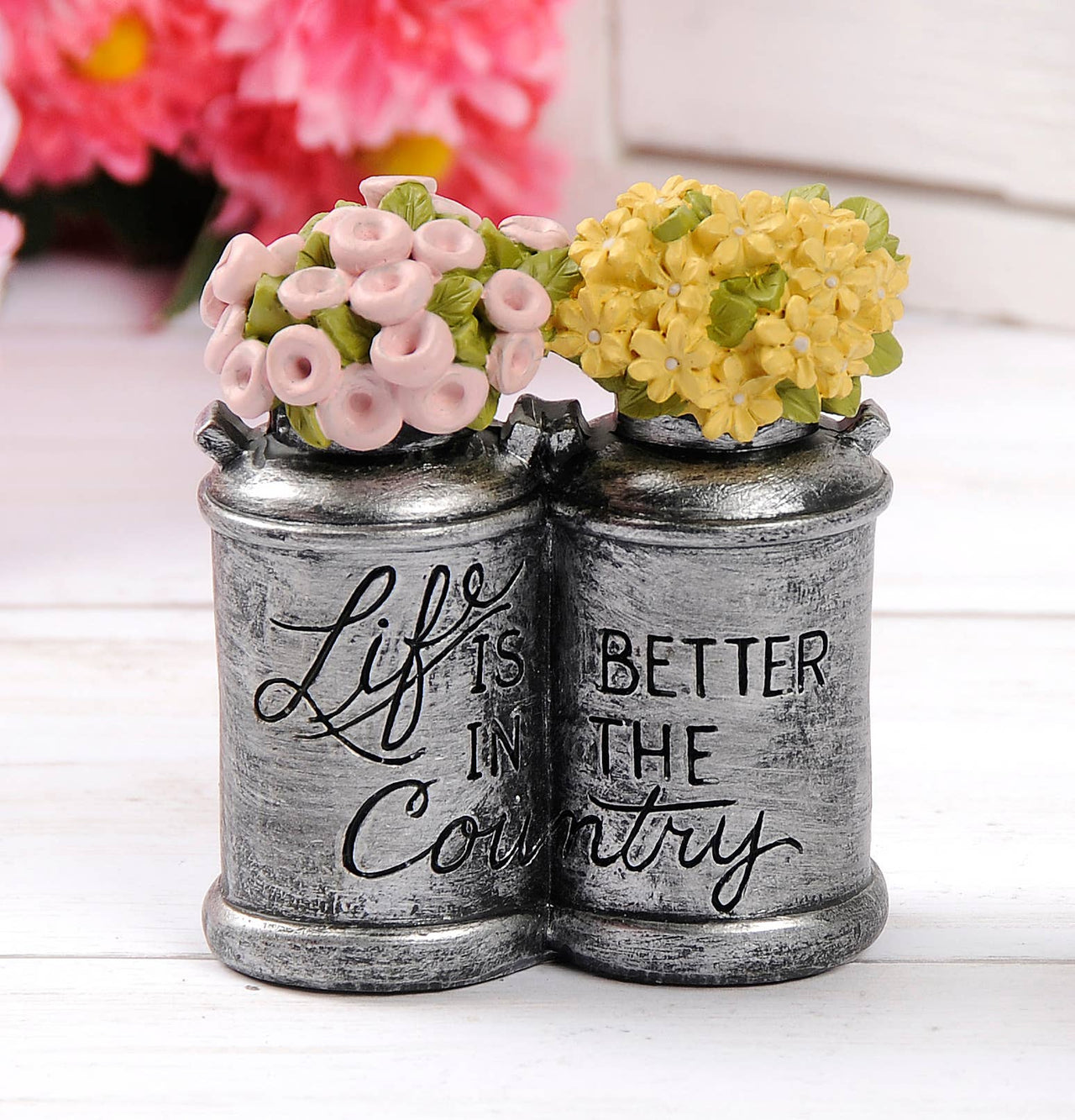 "Life is Better In the Country" Canisters With Flowers