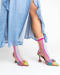 Thumbnail for Candy Stripe Ruffle Crew Sock