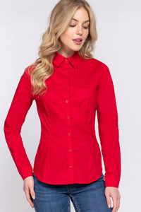 Thumbnail for Long Sleeve Button Down Stretch Poplin Shirt