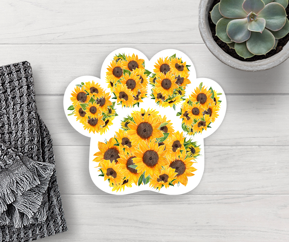 Sunflower Paw Print  Vinyl Sticker