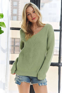Thumbnail for Sage BOW BACK ACCENT V NECK SWEATER TOP
