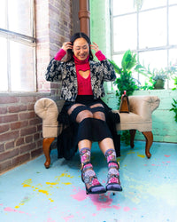 Thumbnail for Skulls & Roses Black Sheer Crew Sock