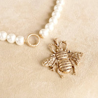 Thumbnail for Boho Bee Pearls Statement Timeless Necklace in Worn Gold