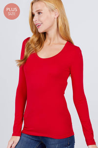 Thumbnail for [PLUS SIZE] Long Sleeve Scoop Neck Top