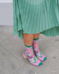 Thumbnail for Wicked For Good Floral Sheer Crew Sock