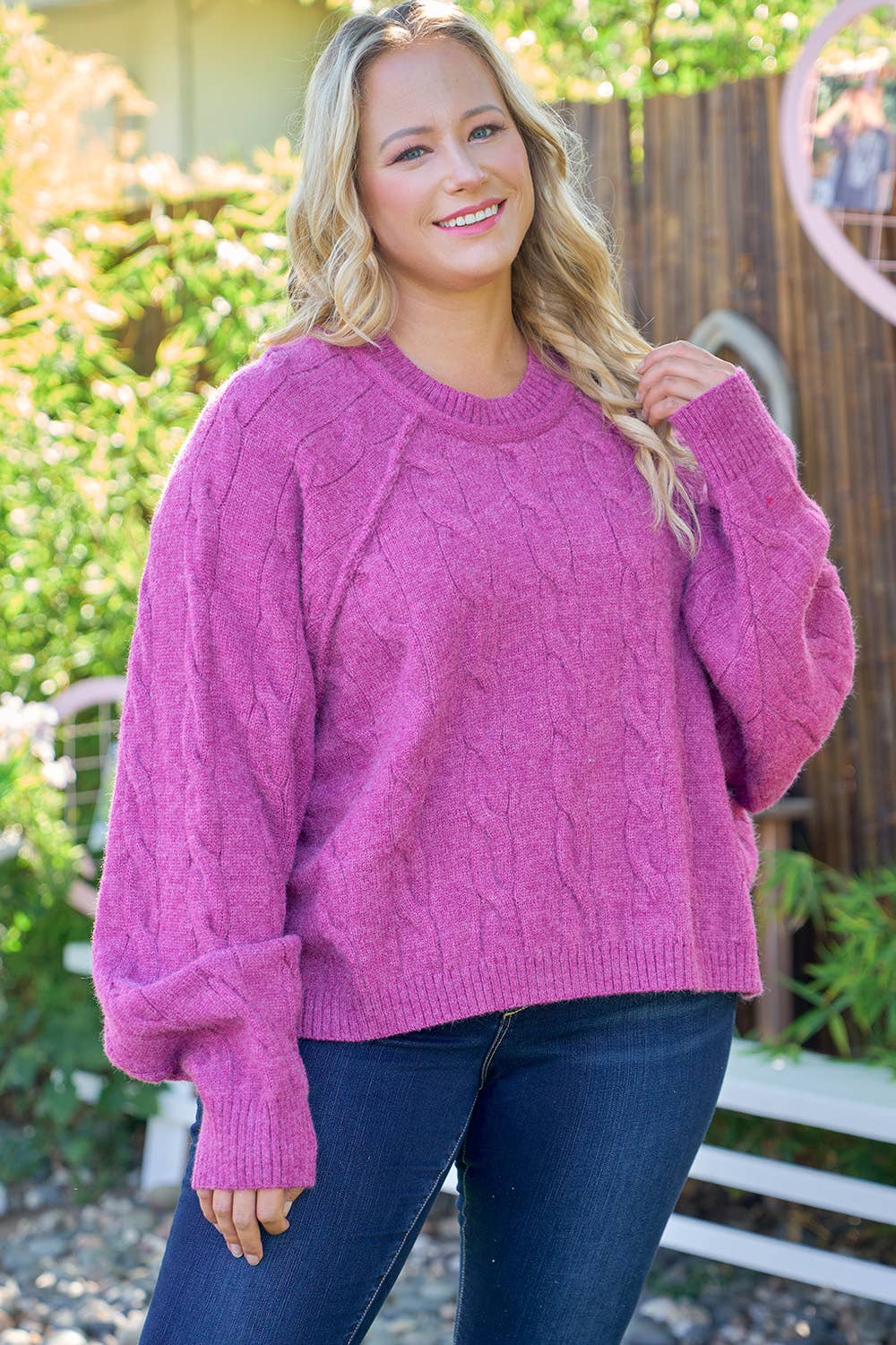 Plus raglan sleeve cable knit sweater