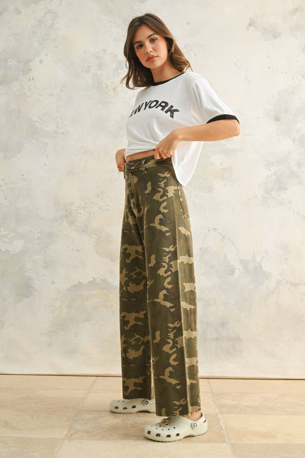 CAMOUFLAGE PRINT STRETCH PANTS
